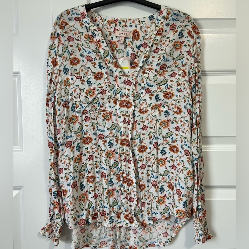 NWT Per Se Fall Floral Blouse